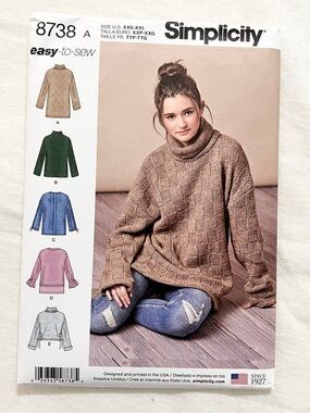 Simplicity 8738 Easy Knit Tunic Top Mini Dress Pattern XXS-XXL